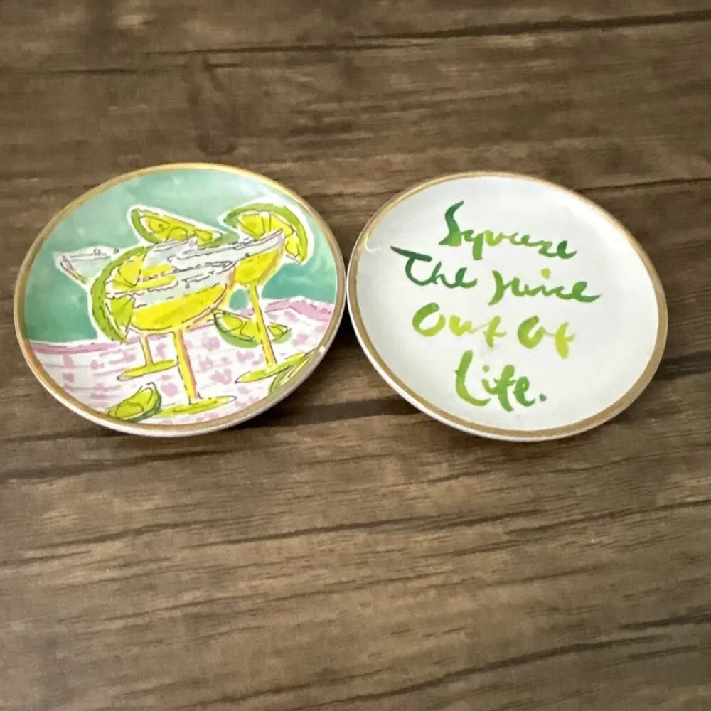 LILLY PULITZER CERAMIC COASTER SET of 2 CHEERS Cocktail Drink Coasters